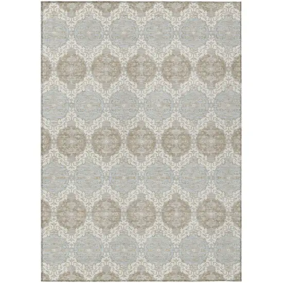 Ivory And Silver Striped Washable Indoor Outdoor Area Rug Photo 1