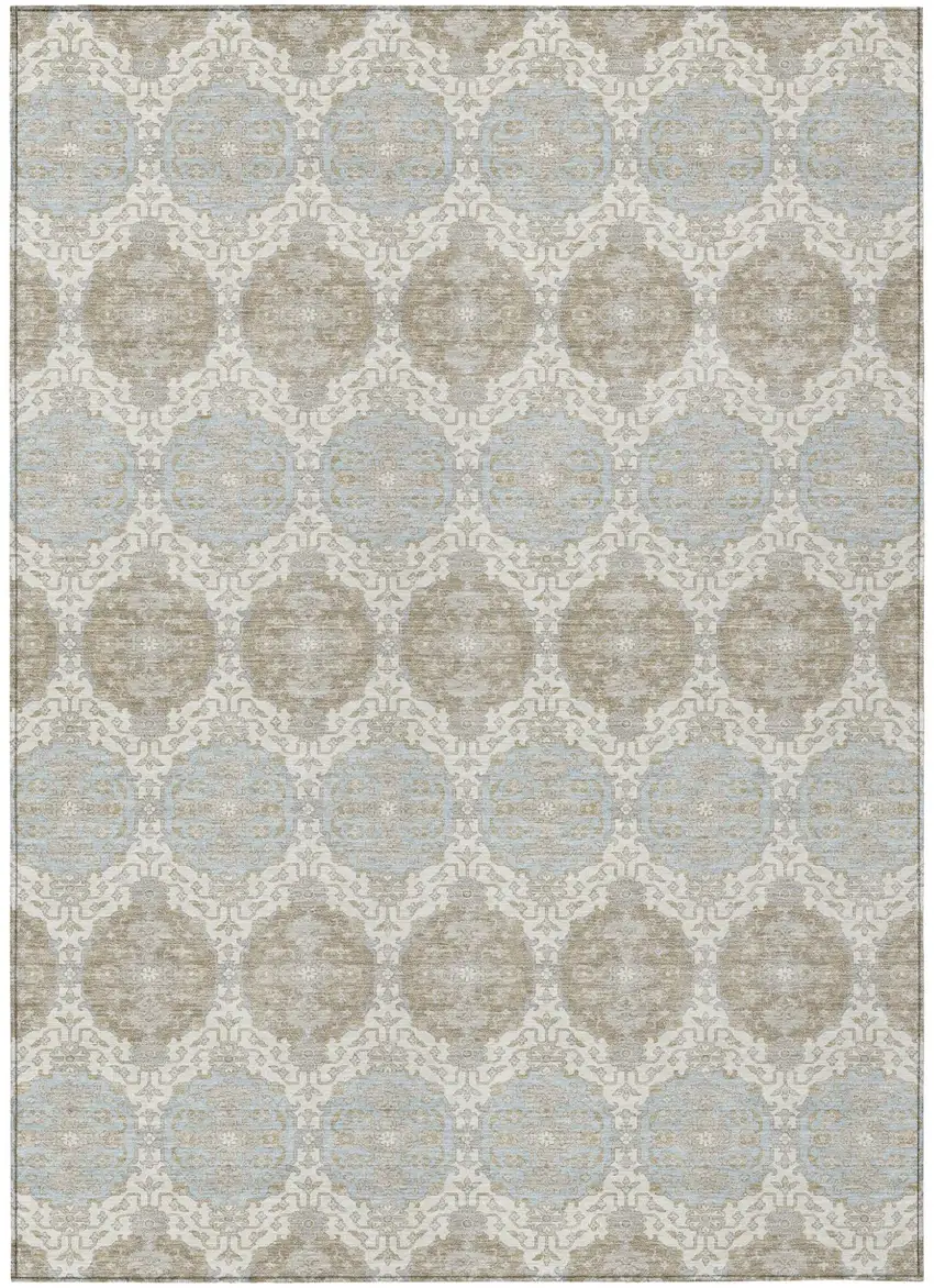 Ivory And Silver Striped Washable Indoor Outdoor Area Rug Photo 1