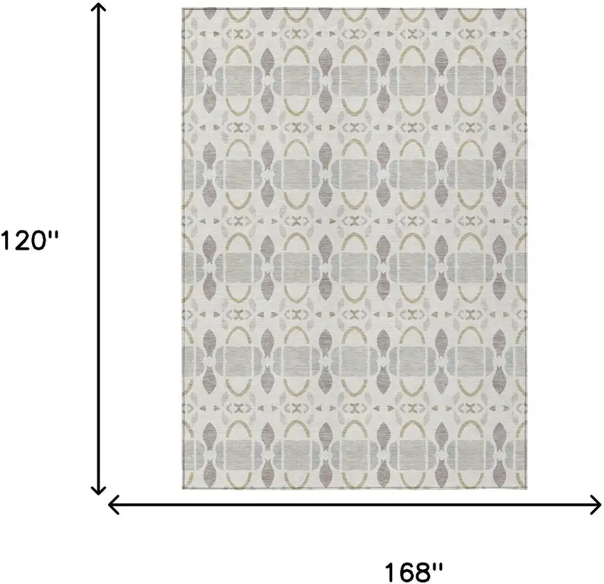 Ivory And Silver Striped Washable Indoor Outdoor Area Rug Photo 6