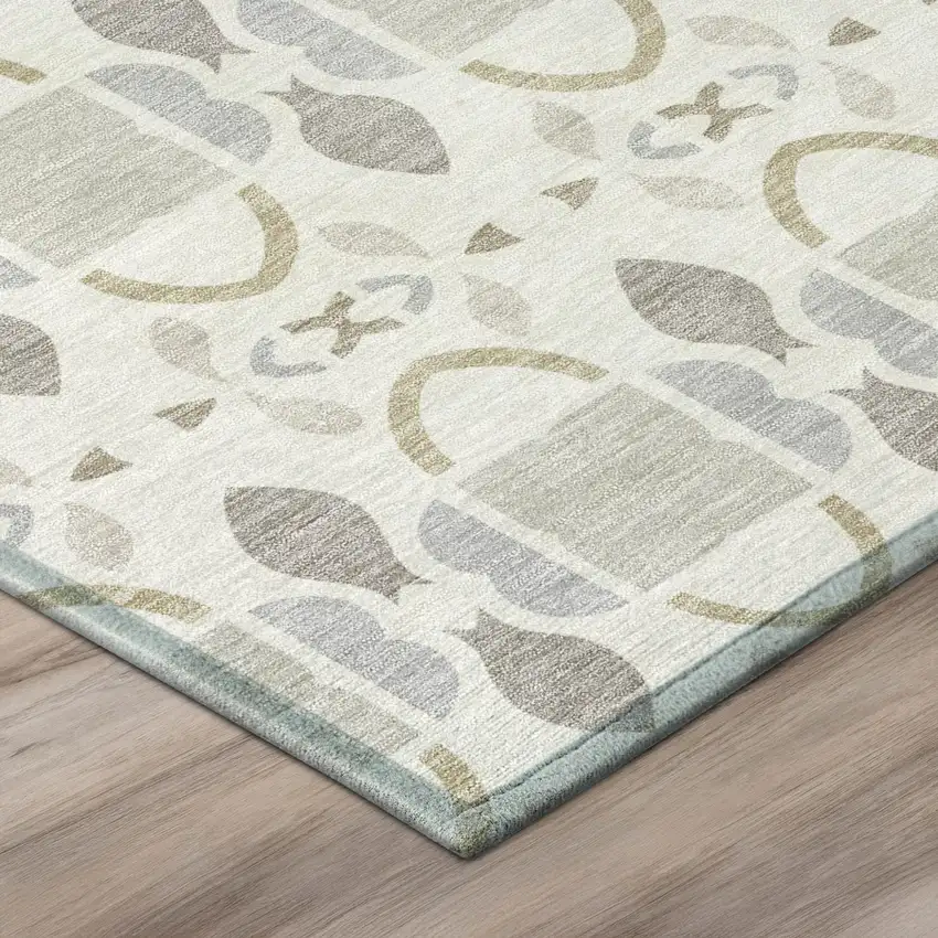 Ivory And Silver Striped Washable Indoor Outdoor Area Rug Photo 4