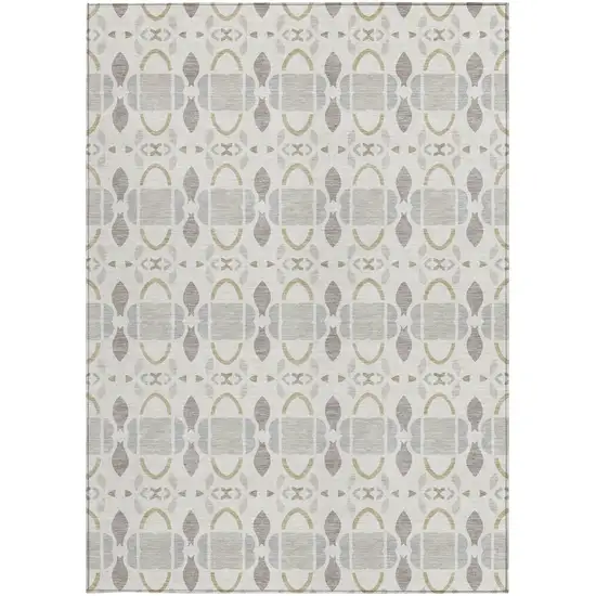 Ivory And Silver Striped Washable Indoor Outdoor Area Rug Photo 3