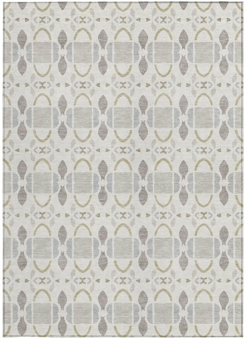 Ivory And Silver Striped Washable Indoor Outdoor Area Rug Photo 3
