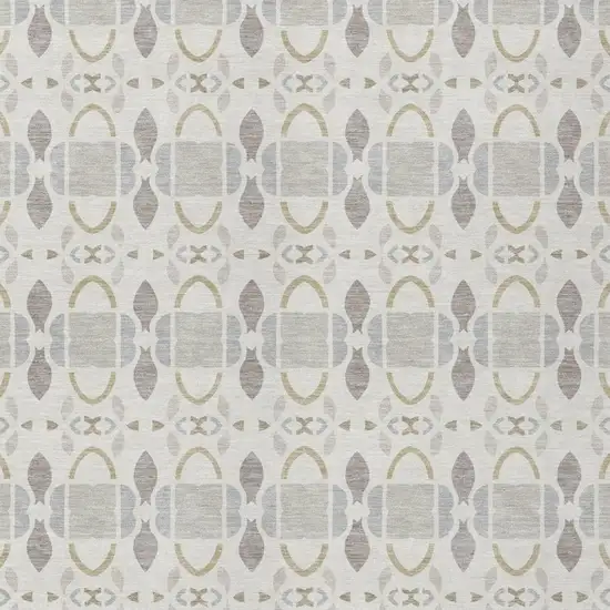Ivory And Silver Striped Washable Indoor Outdoor Area Rug Photo 1