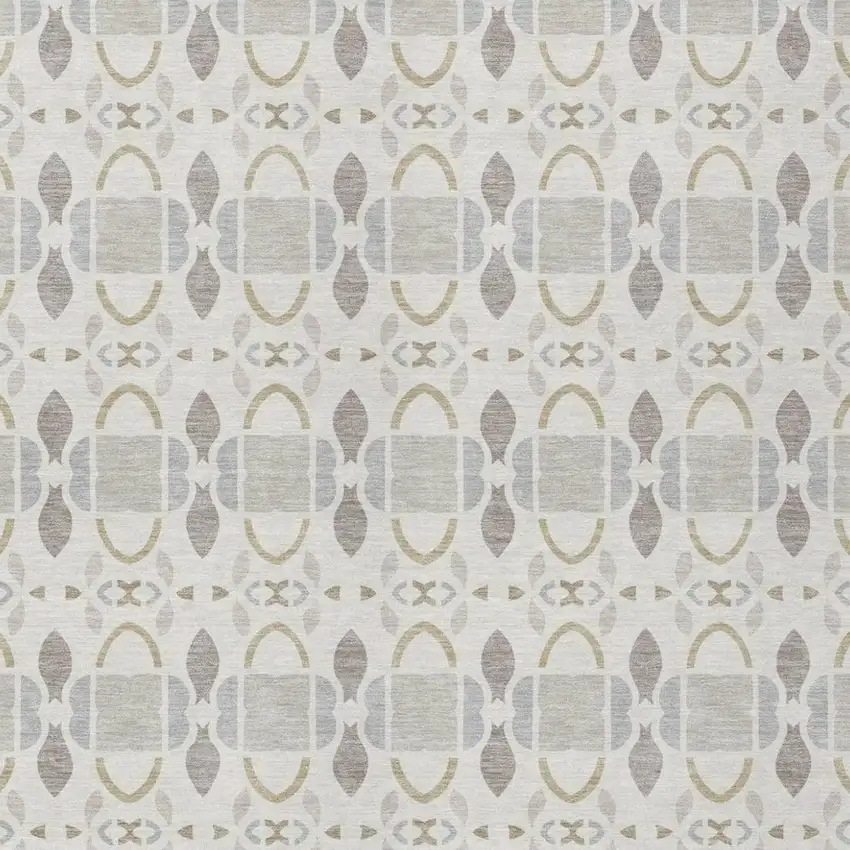 Ivory And Silver Striped Washable Indoor Outdoor Area Rug Photo 1