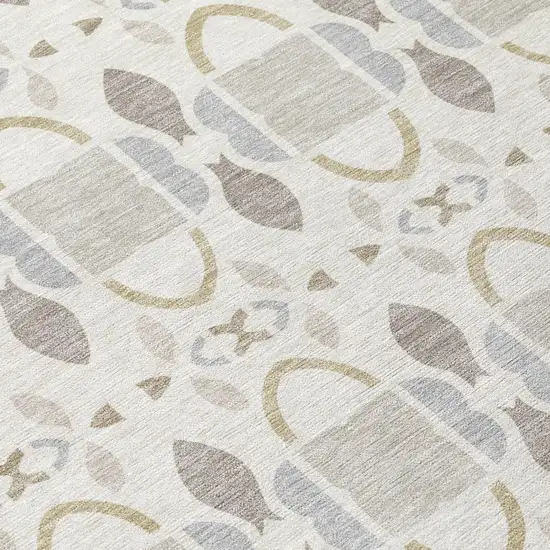 Ivory And Silver Striped Washable Indoor Outdoor Area Rug Photo 5