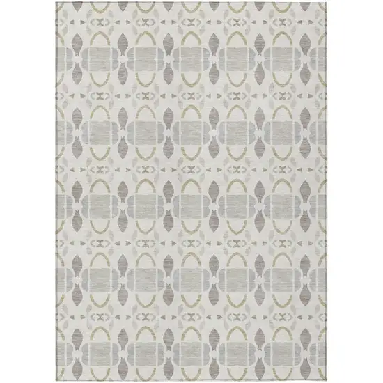 Ivory And Silver Striped Washable Indoor Outdoor Area Rug Photo 2