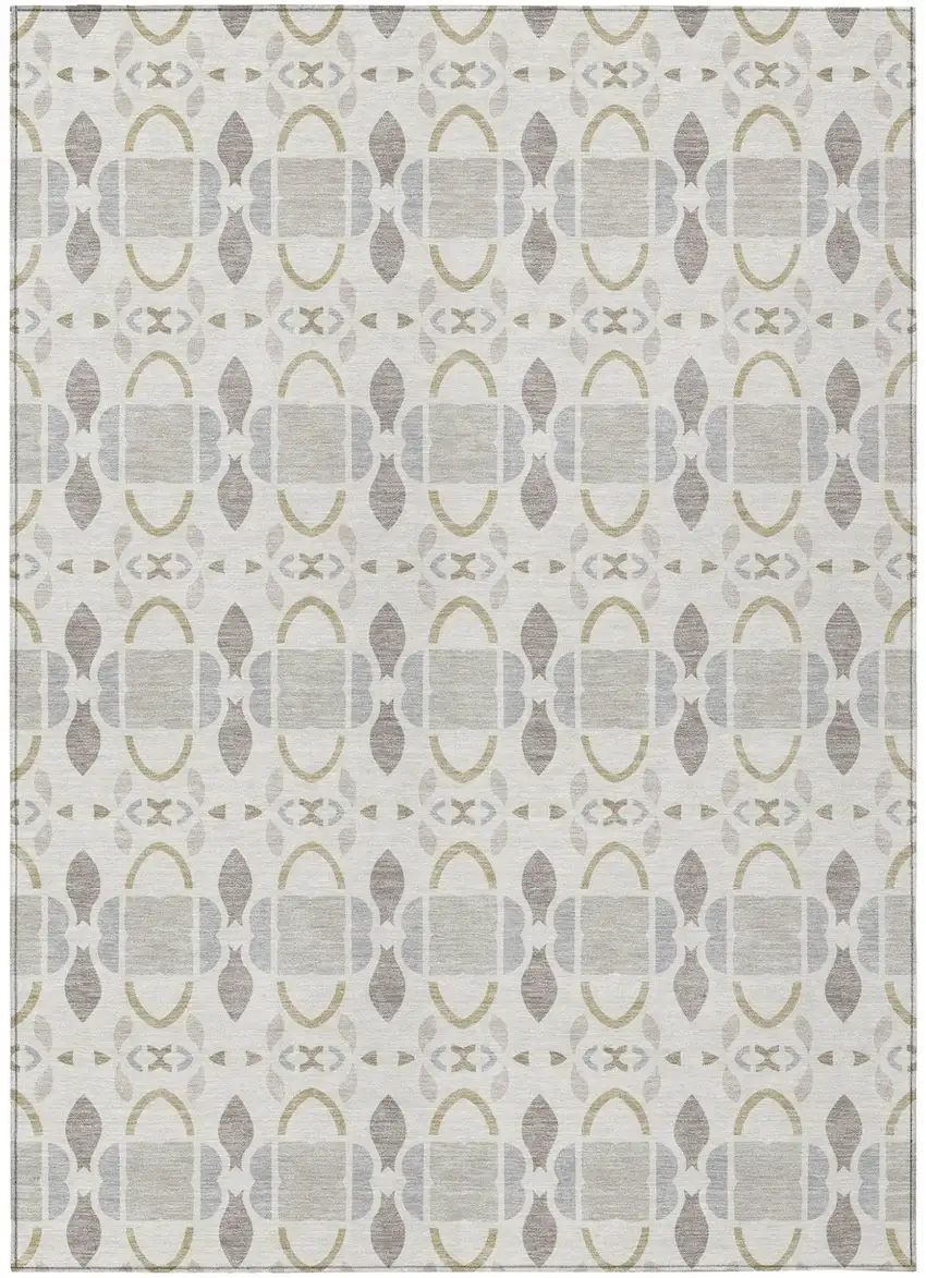 Ivory And Silver Striped Washable Indoor Outdoor Area Rug Photo 2