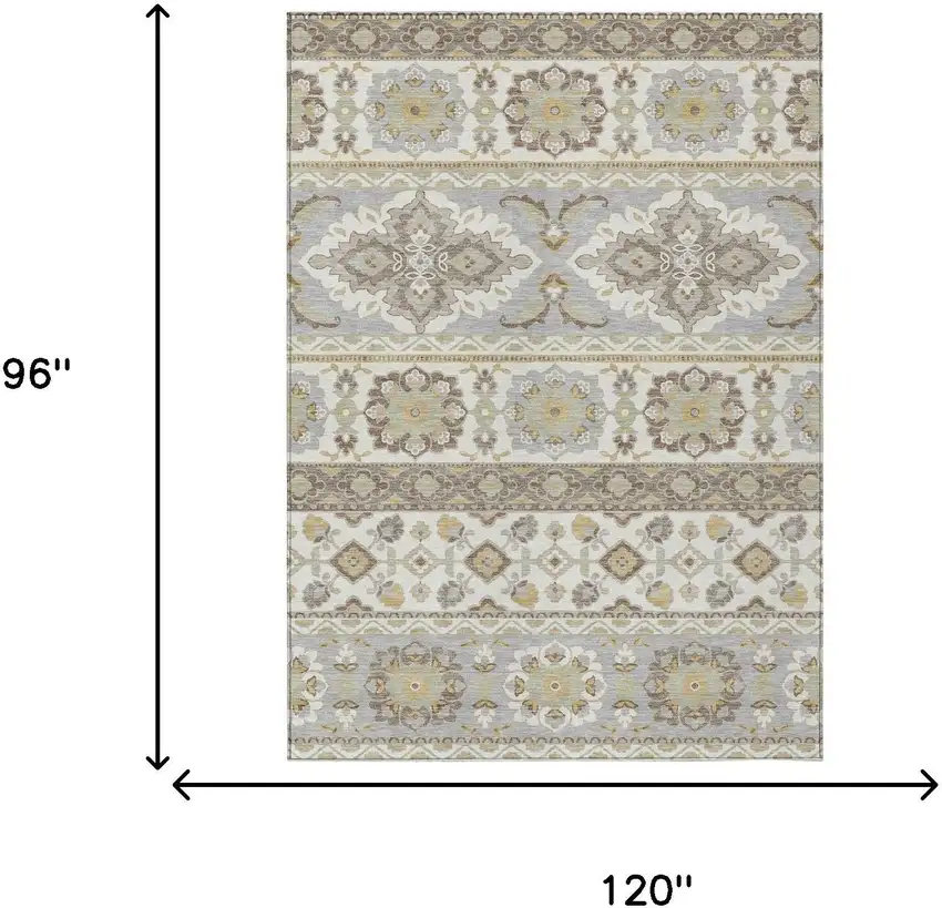 Ivory And Silver Tribal Washable Indoor Outdoor Area Rug Photo 8