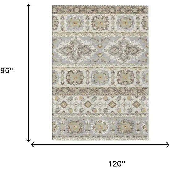 Ivory And Silver Tribal Washable Indoor Outdoor Area Rug Photo 8