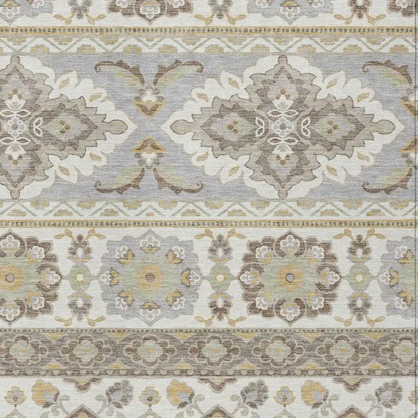 Ivory And Silver Tribal Washable Indoor Outdoor Area Rug Photo 4