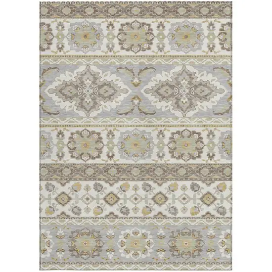 Ivory And Silver Tribal Washable Indoor Outdoor Area Rug Photo 3