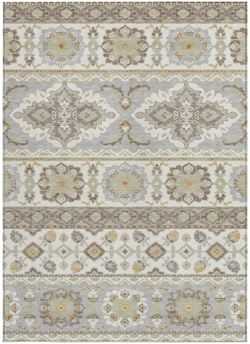 Ivory And Silver Tribal Washable Indoor Outdoor Area Rug Photo 3