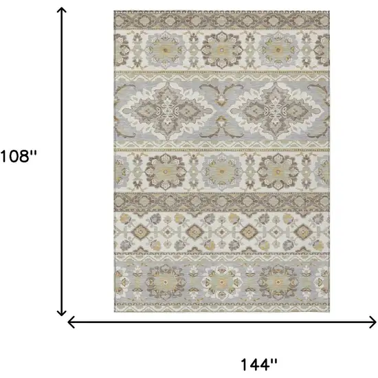 Ivory And Silver Tribal Washable Indoor Outdoor Area Rug Photo 9