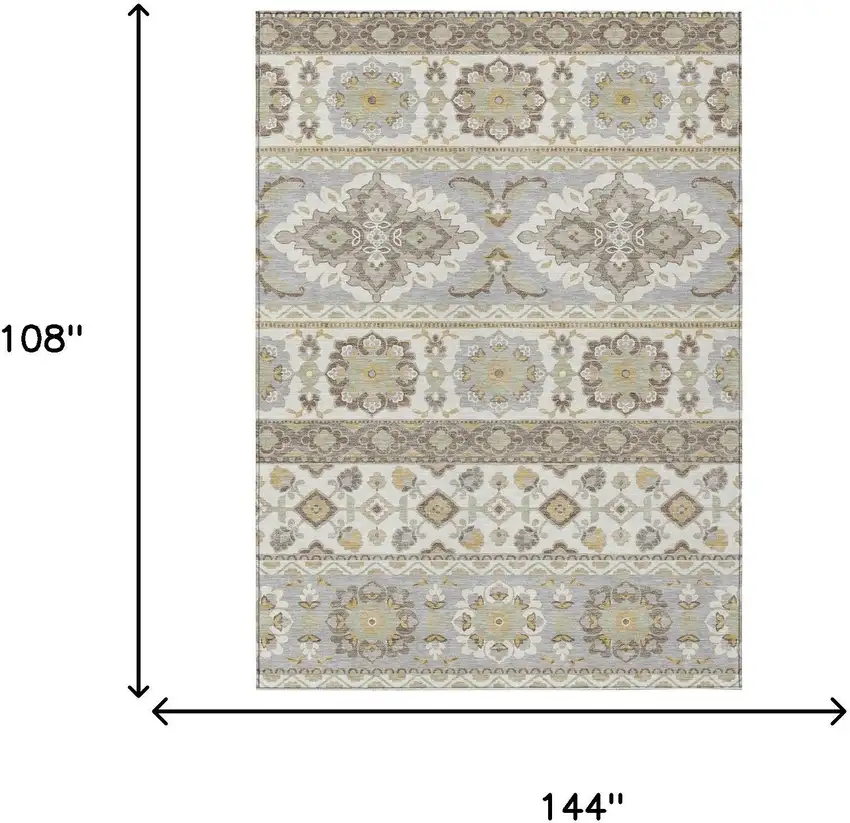 Ivory And Silver Tribal Washable Indoor Outdoor Area Rug Photo 9