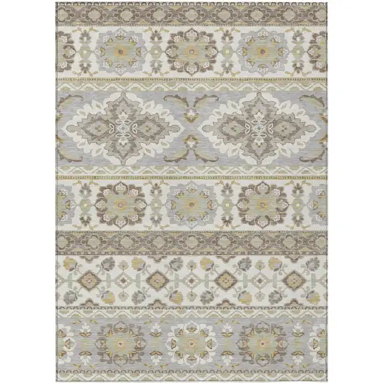 Ivory And Silver Tribal Washable Indoor Outdoor Area Rug Photo 2