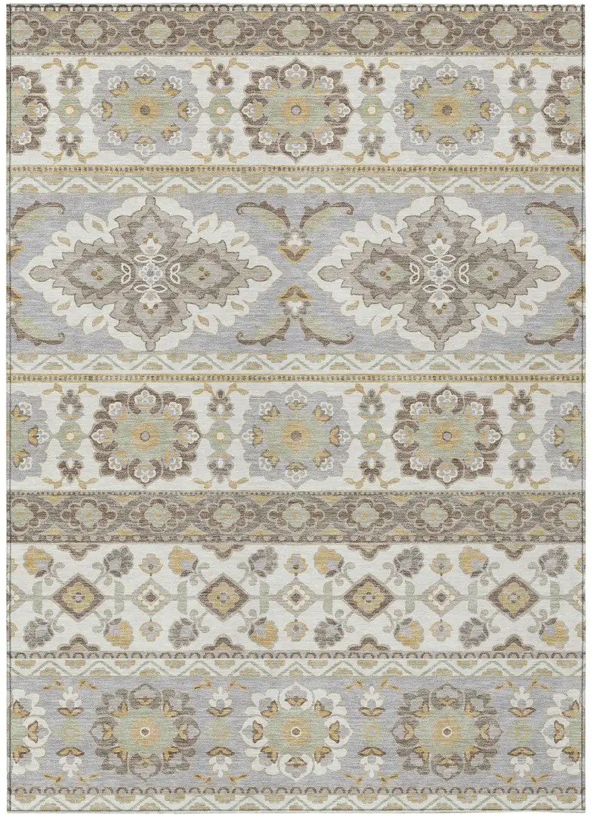 Ivory And Silver Tribal Washable Indoor Outdoor Area Rug Photo 2