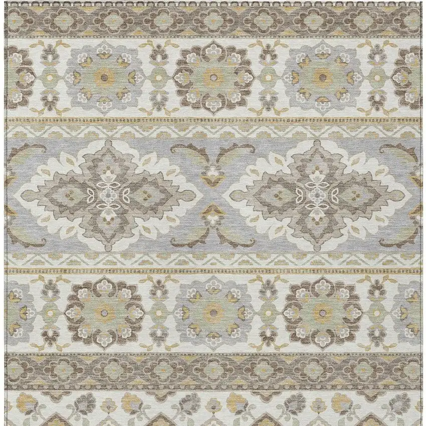 Ivory And Silver Tribal Washable Indoor Outdoor Area Rug Photo 6