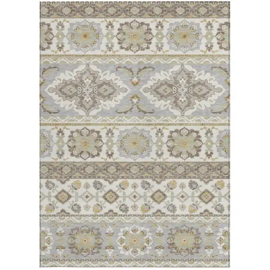 Ivory And Silver Tribal Washable Indoor Outdoor Area Rug Photo 4