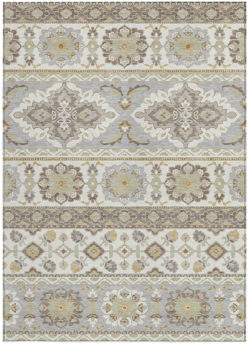 Ivory And Silver Tribal Washable Indoor Outdoor Area Rug Photo 4