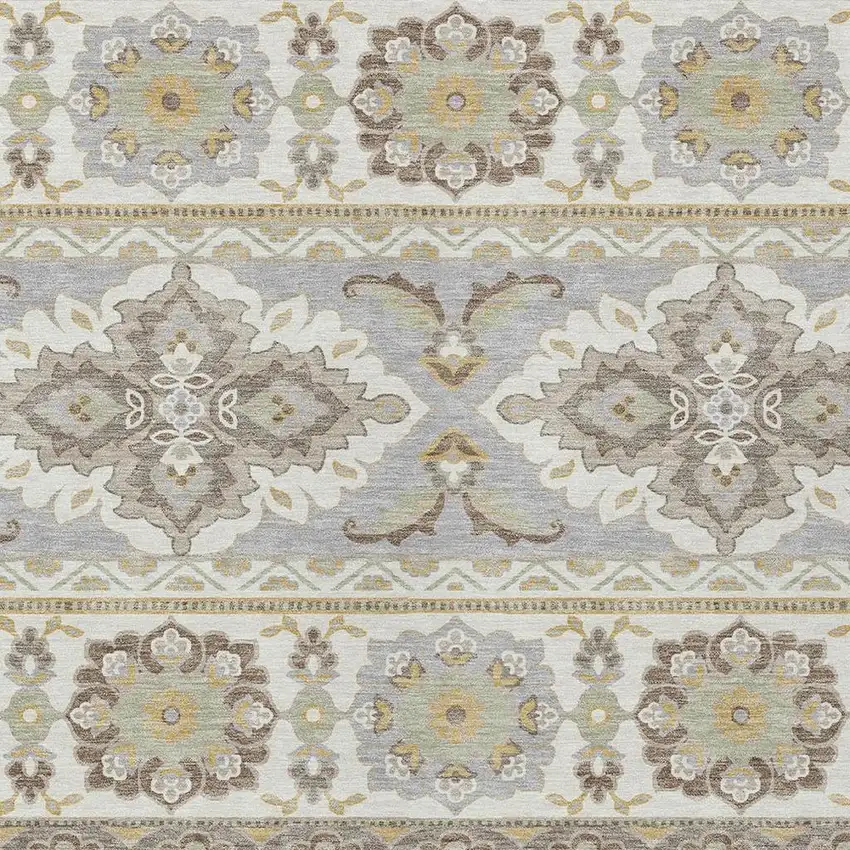 Ivory And Silver Tribal Washable Indoor Outdoor Area Rug Photo 3