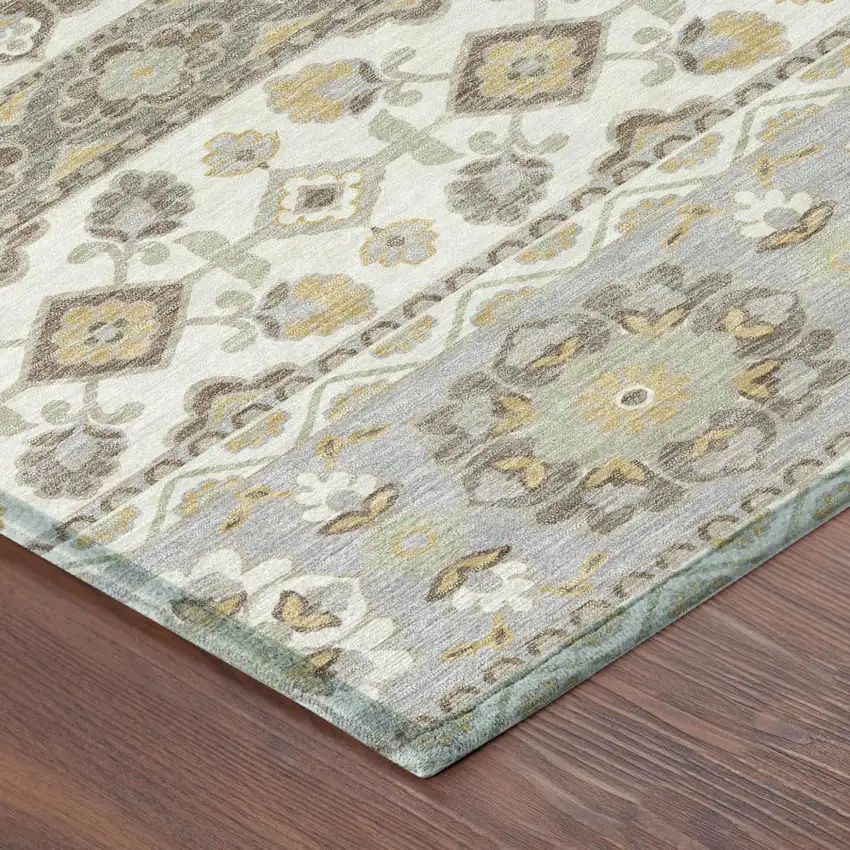 Ivory And Silver Tribal Washable Indoor Outdoor Area Rug Photo 7