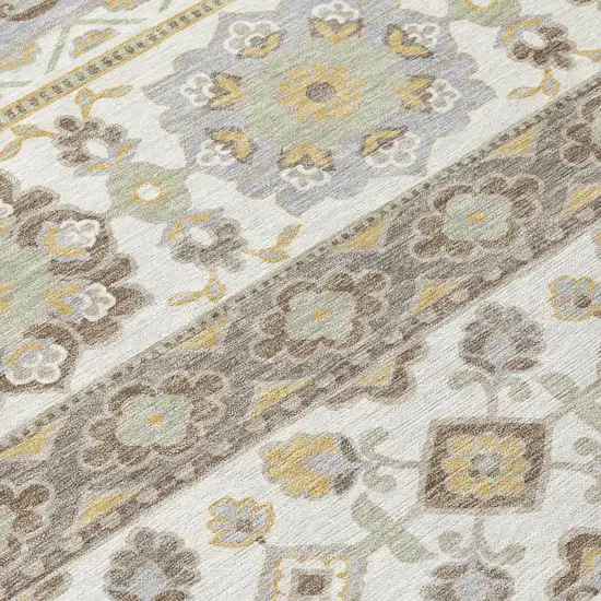 Ivory And Silver Tribal Washable Indoor Outdoor Area Rug Photo 8