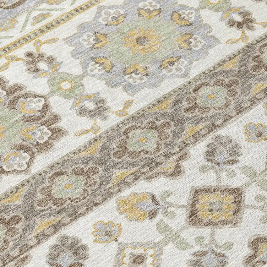 Ivory And Silver Tribal Washable Indoor Outdoor Area Rug Photo 8