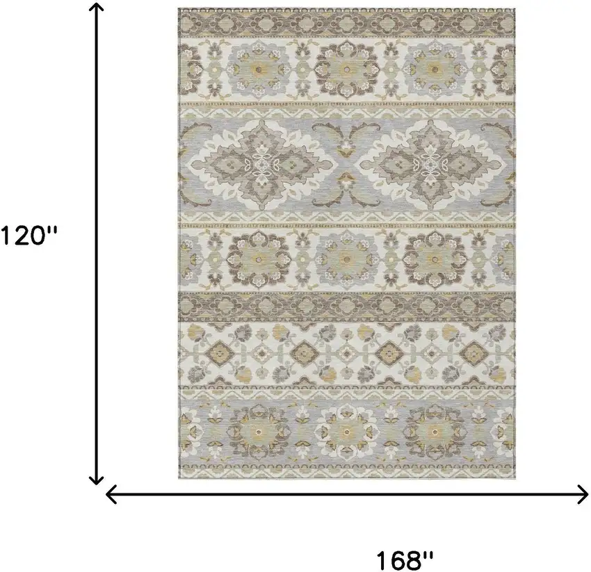 Ivory And Silver Tribal Washable Indoor Outdoor Area Rug Photo 9