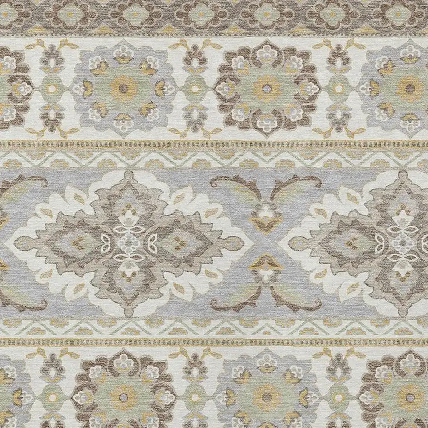 Ivory And Silver Tribal Washable Indoor Outdoor Area Rug Photo 5