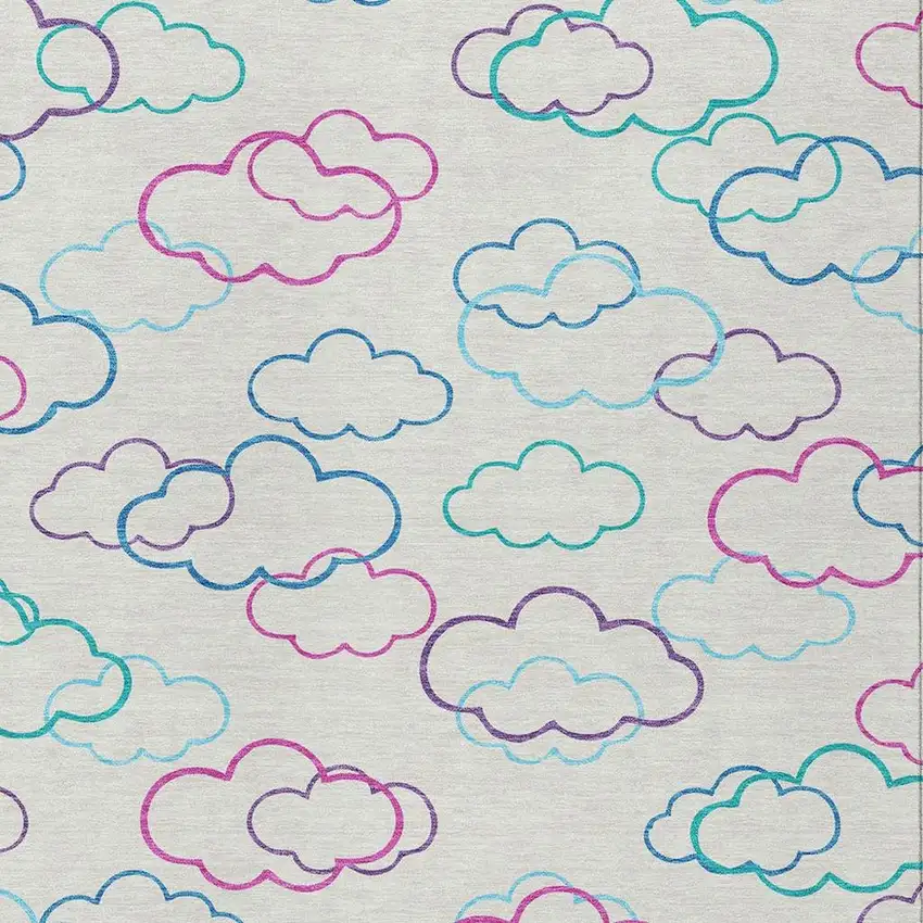 Ivory And Sky Blue Abstract Washable Indoor Outdoor Area Rug Photo 2