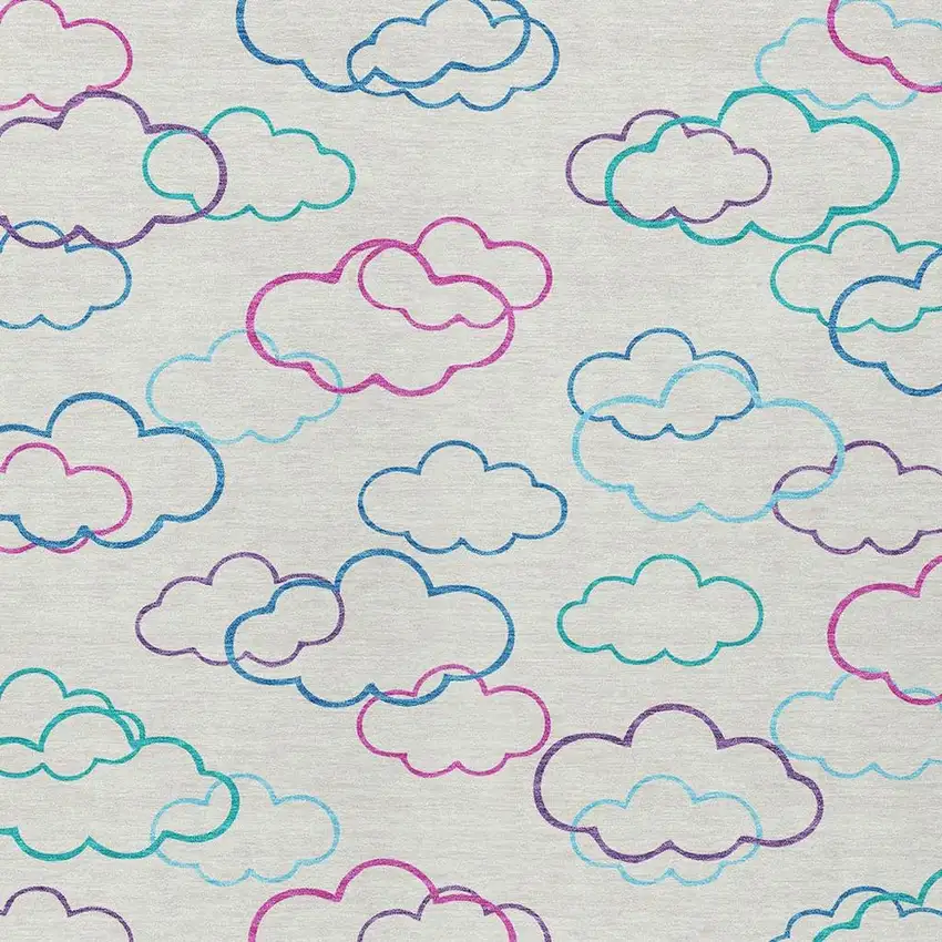 Ivory And Sky Blue Abstract Washable Indoor Outdoor Area Rug Photo 2