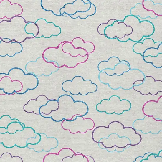 Ivory And Sky Blue Abstract Washable Indoor Outdoor Area Rug Photo 2