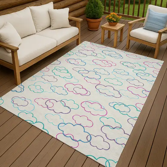Ivory And Sky Blue Abstract Washable Indoor Outdoor Area Rug Photo 7