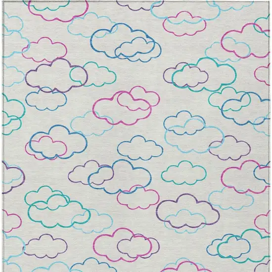 Ivory And Sky Blue Abstract Washable Indoor Outdoor Area Rug Photo 3