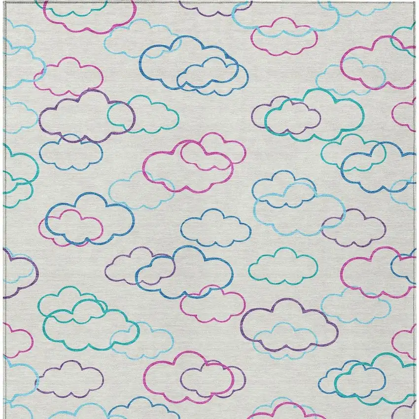 Ivory And Sky Blue Abstract Washable Indoor Outdoor Area Rug Photo 3