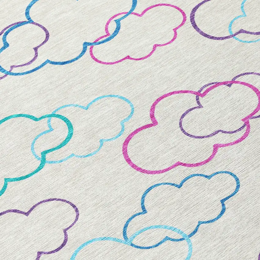 Ivory And Sky Blue Abstract Washable Indoor Outdoor Area Rug Photo 9