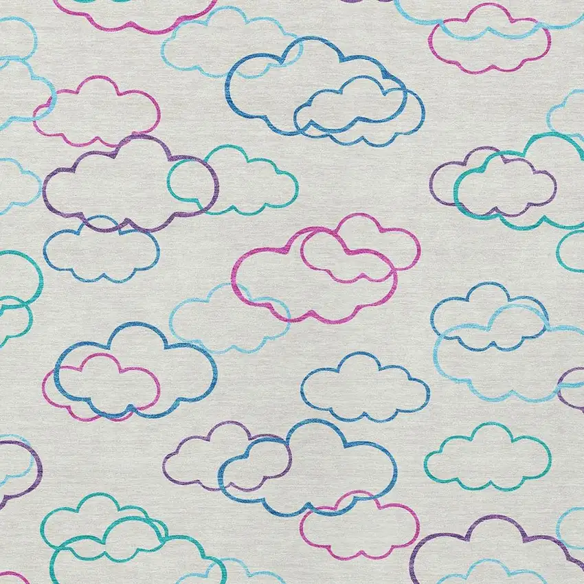 Ivory And Sky Blue Abstract Washable Indoor Outdoor Area Rug Photo 2