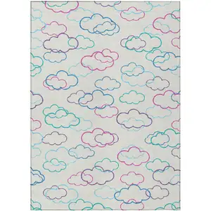 Photo of Ivory And Sky Blue Abstract Washable Indoor Outdoor Area Rug