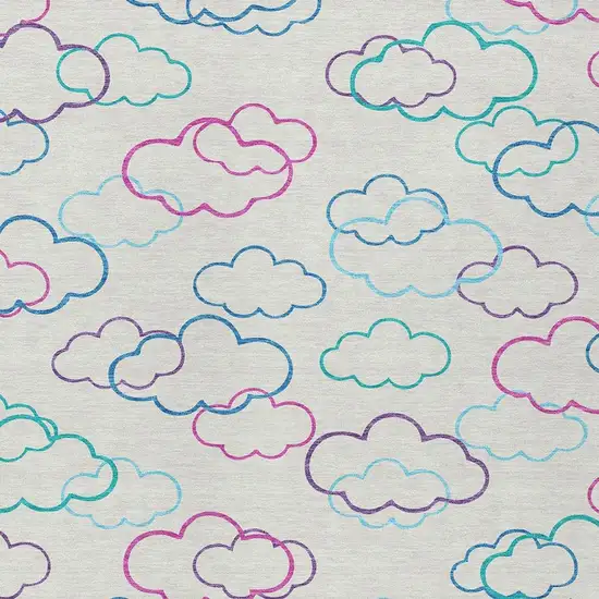 Ivory And Sky Blue Abstract Washable Indoor Outdoor Area Rug Photo 2