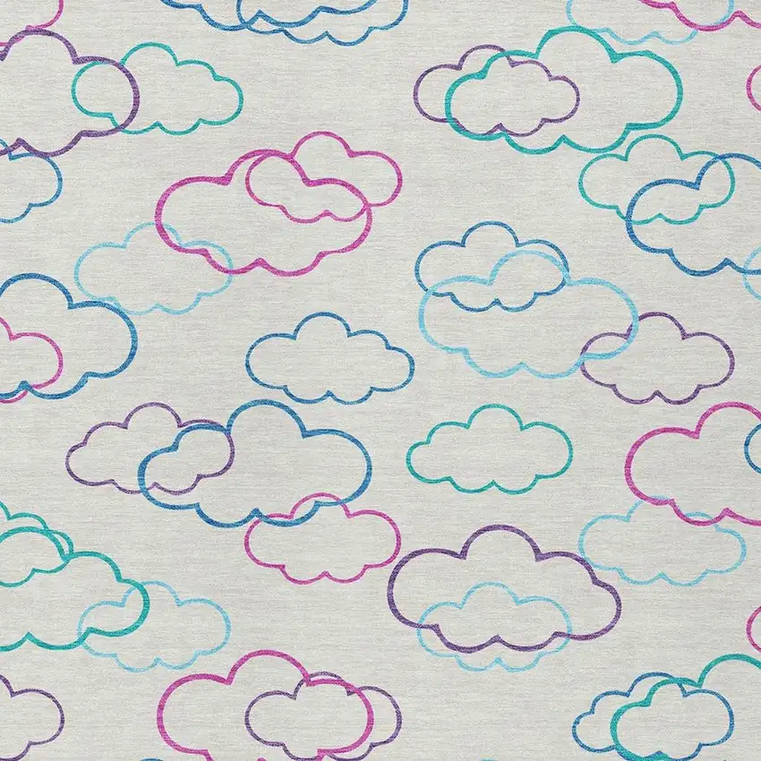 Ivory And Sky Blue Abstract Washable Indoor Outdoor Area Rug Photo 2