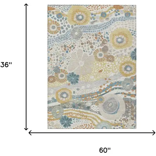Ivory And Sky Blue Floral Washable Indoor Outdoor Area Rug Photo 7
