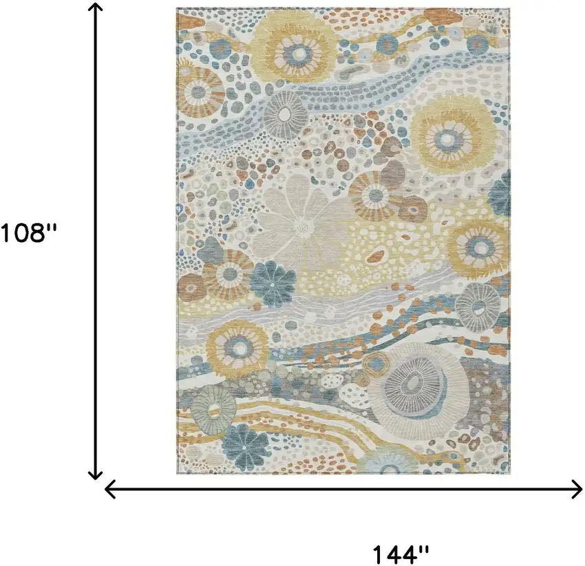 Ivory And Sky Blue Floral Washable Indoor Outdoor Area Rug Photo 7