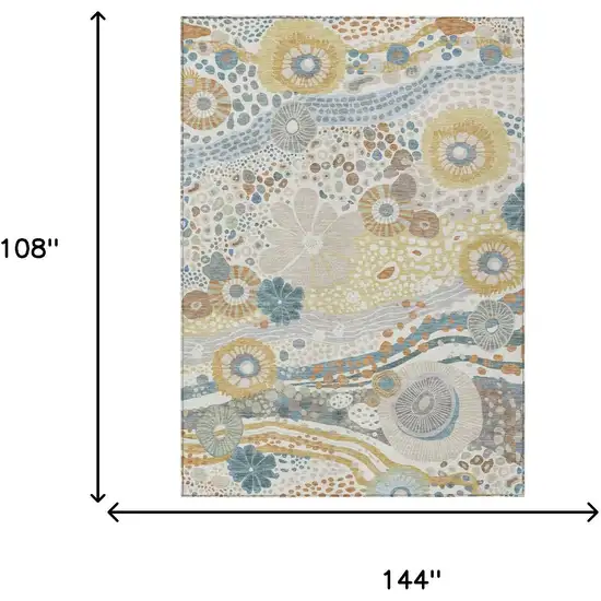 Ivory And Sky Blue Floral Washable Indoor Outdoor Area Rug Photo 7