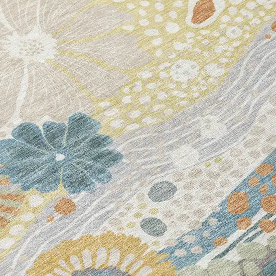 Ivory And Sky Blue Floral Washable Indoor Outdoor Area Rug Photo 6