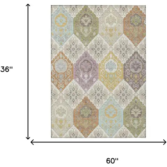 Ivory And Sky Blue Geometric Washable Indoor Outdoor Area Rug Photo 6