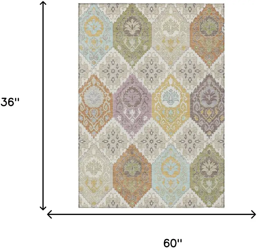 Ivory And Sky Blue Geometric Washable Indoor Outdoor Area Rug Photo 6