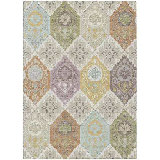 Ivory And Sky Blue Geometric Washable Indoor Outdoor Area Rug Photo 1
