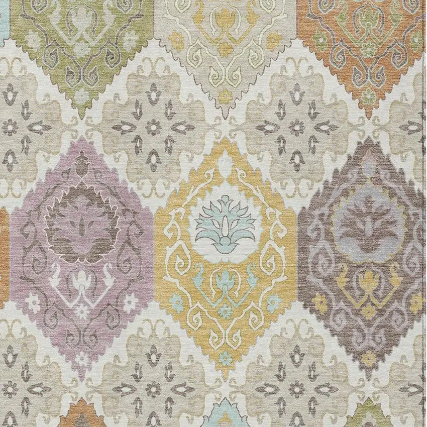 Ivory And Sky Blue Geometric Washable Indoor Outdoor Area Rug Photo 2
