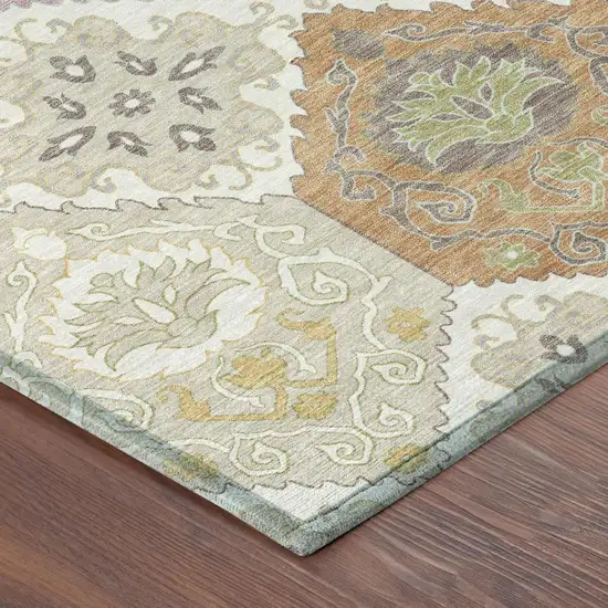 Ivory And Sky Blue Geometric Washable Indoor Outdoor Area Rug Photo 4