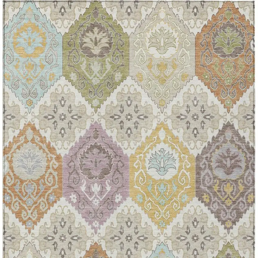Ivory And Sky Blue Geometric Washable Indoor Outdoor Area Rug Photo 2